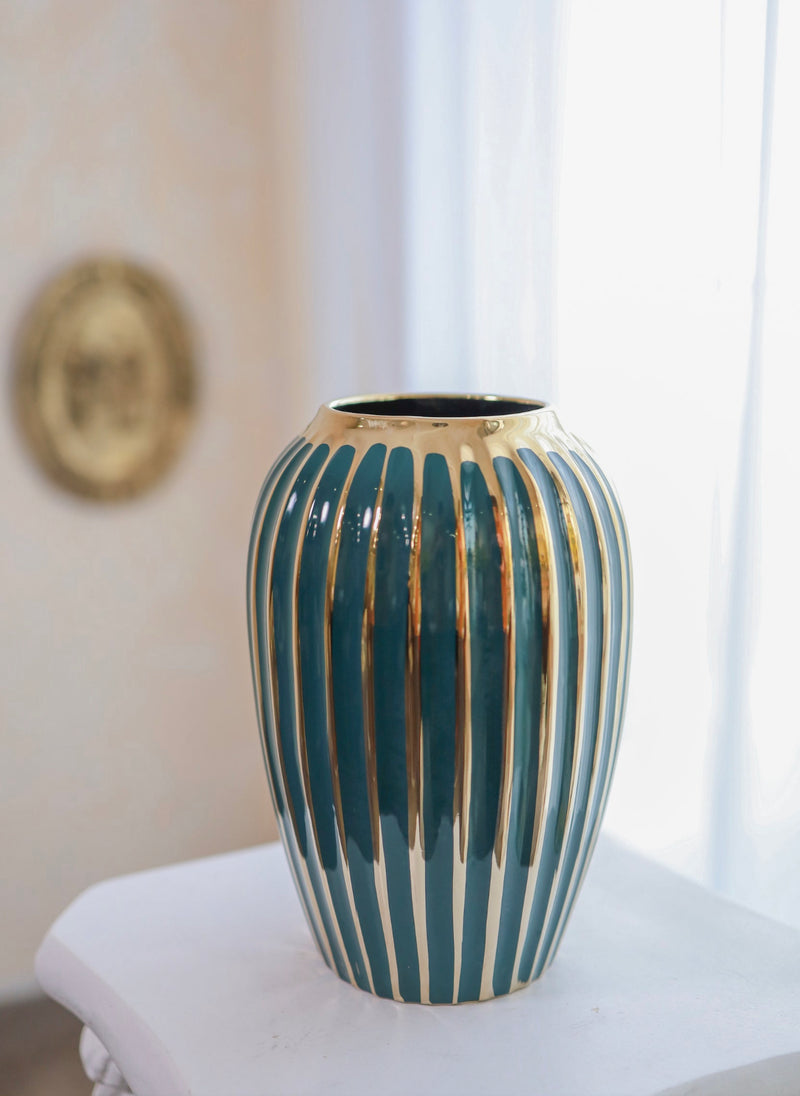 描金陶瓷花瓶（墨綠/ 象牙白）